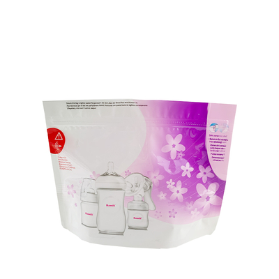 Custom Printed Reusable Microwave Steam Sterilizer Bag Stand-Up Pouch Zipper Security Feature Colorful Baby Bottle Steriliser