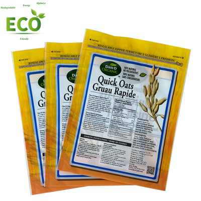 Custom Printed Food Grade Reusable Zipper Mylar Bags Recyclable  Stand up Quick Oats Packaging Bags With Transparent Window
