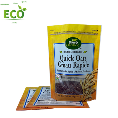 Custom Printed Food Grade Reusable Zipper Mylar Bags Recyclable  Stand up Quick Oats Packaging Bags With Transparent Window
