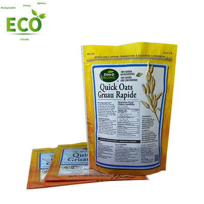 Custom Printed Food Grade Reusable Zipper Mylar Bags Recyclable  Stand up Quick Oats Packaging Bags With Transparent Window